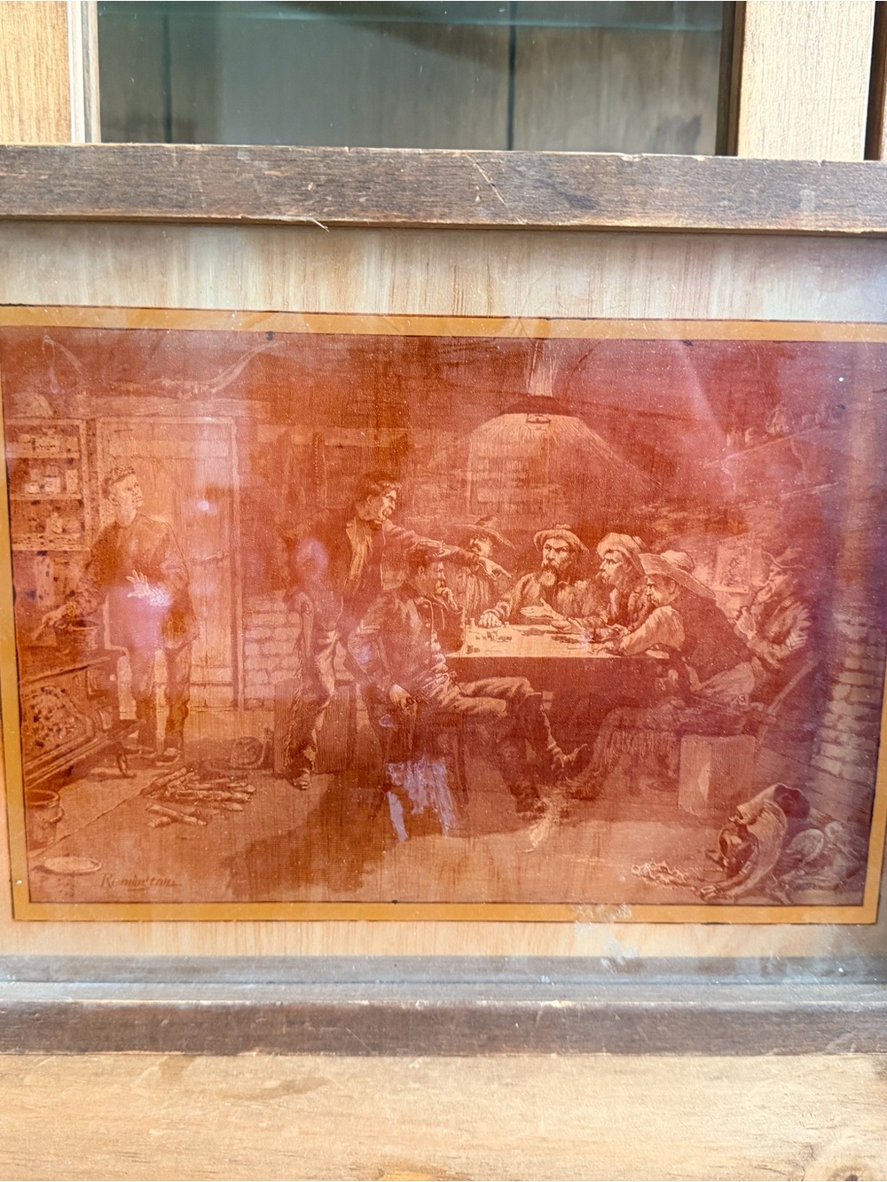 Frederic Remington's 1887 Old West artwork, "Quarrel Over Cards" Glass Etching